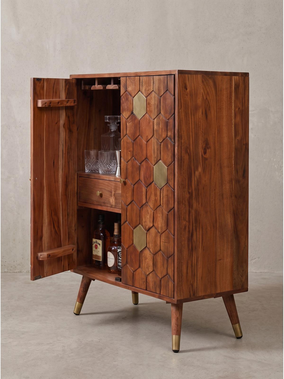 HAUSBAR ARENZANO, Akazie Massivholz, Dunkelbraun, 75 x 46 x 96 cm - Dunkelbraun/Braun, Akazienholz/Holz (75/96/46cm) - KADIMA DESIGN