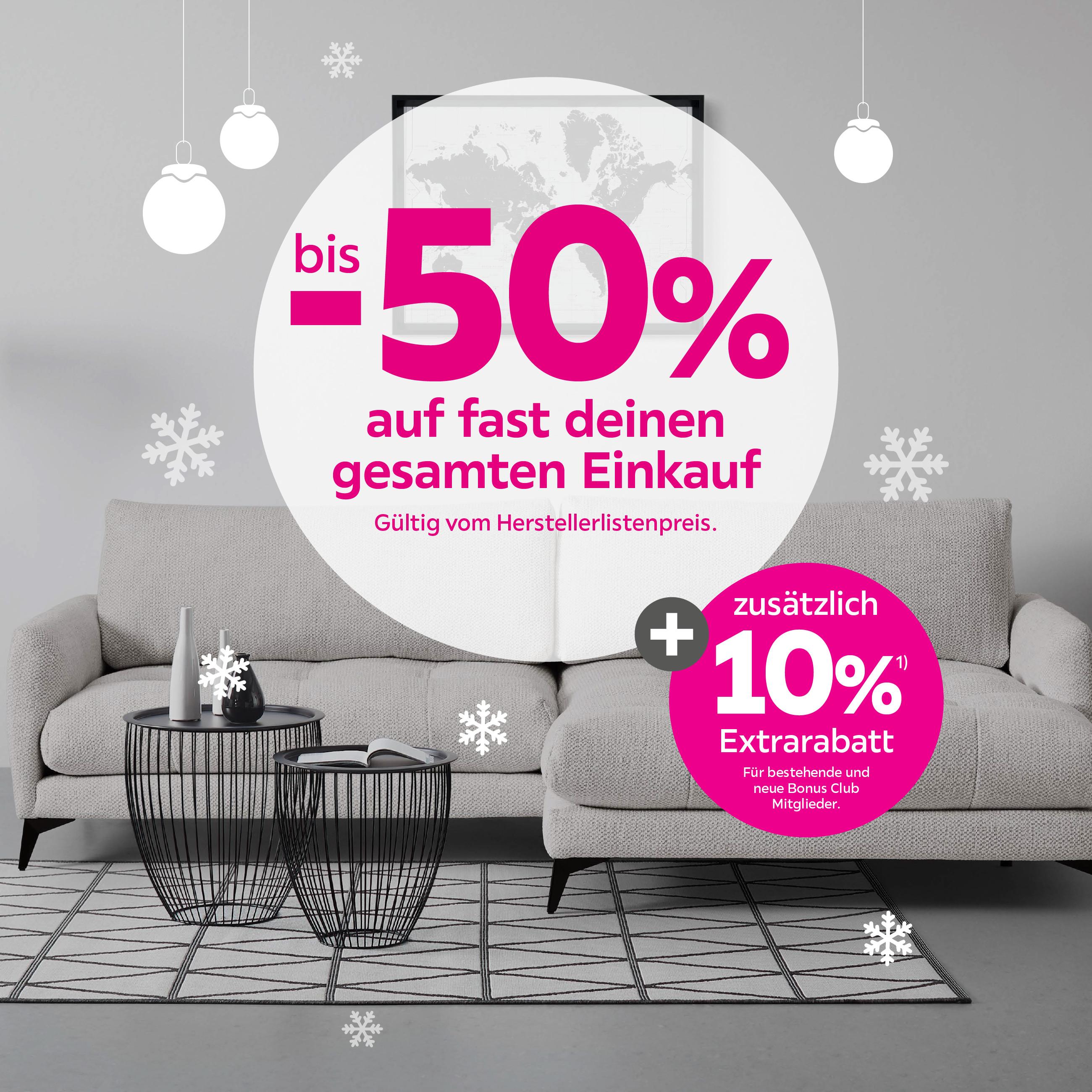 bis -50% auf fast den gesamten Einkauf + 10% Extrarabatt