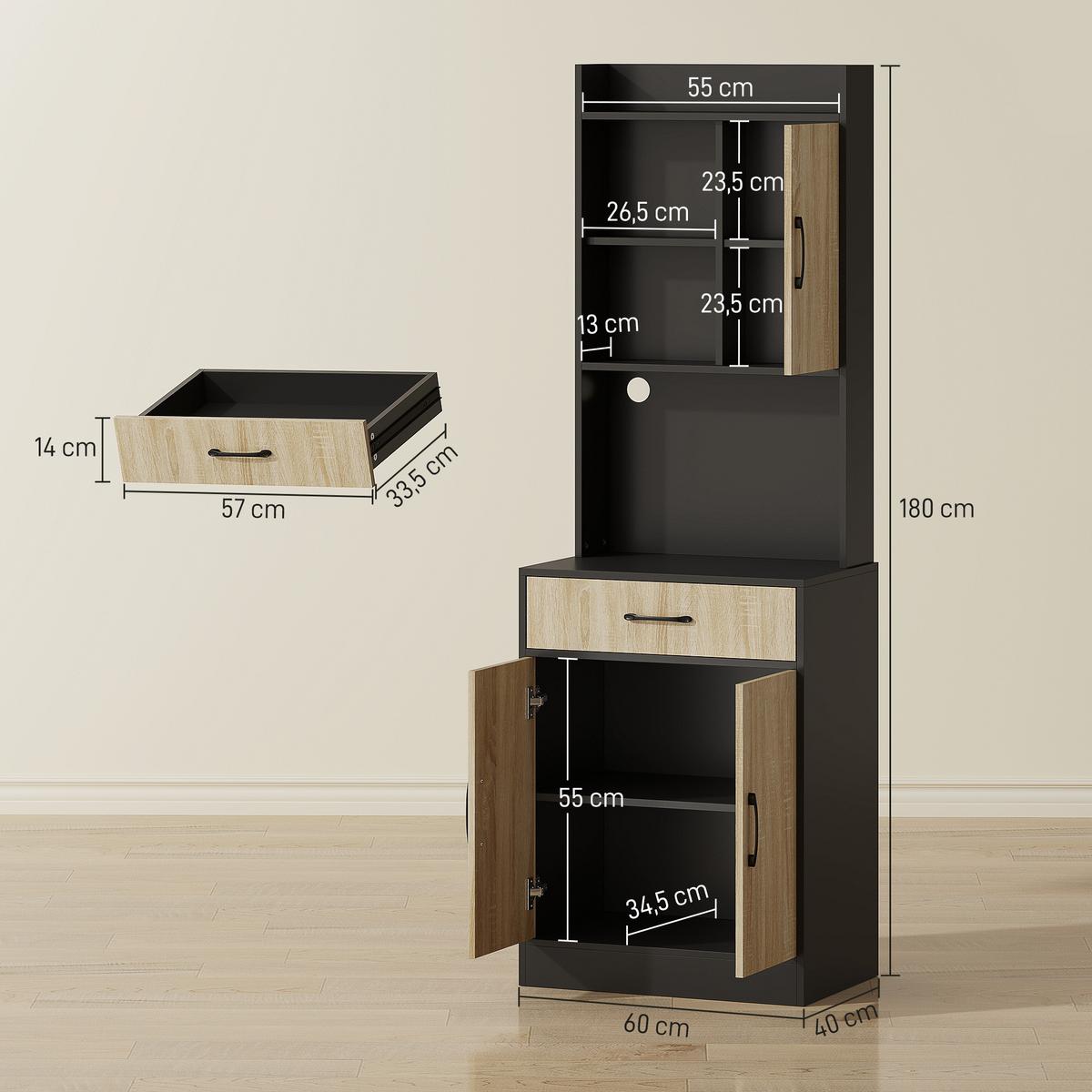 KÜCHENSCHRANK Spanlatte Naturholz Schwarz - Schwarz, Holzwerkstoff (40/180/60cm) - HOMCOM