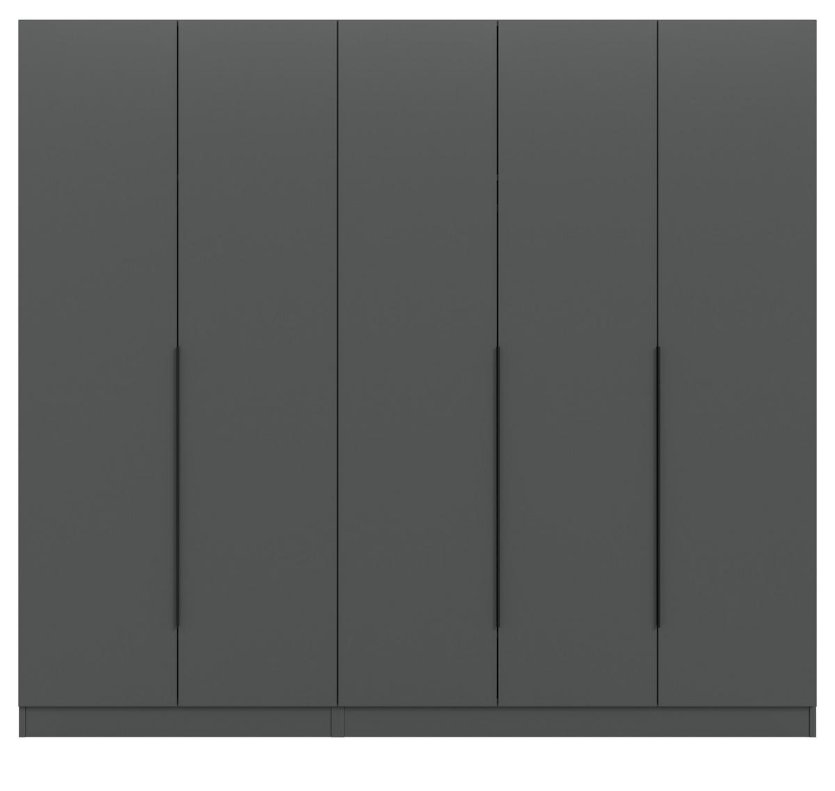 KLEIDERSCHRANK grau 5-türig 200 x 181 cm, Drehtürenschrank mit zusätzlichen Einlegeböden - Schwarz/Grau, Holzwerkstoff/Kunststoff (200/181/52cm) - Inn.Furn