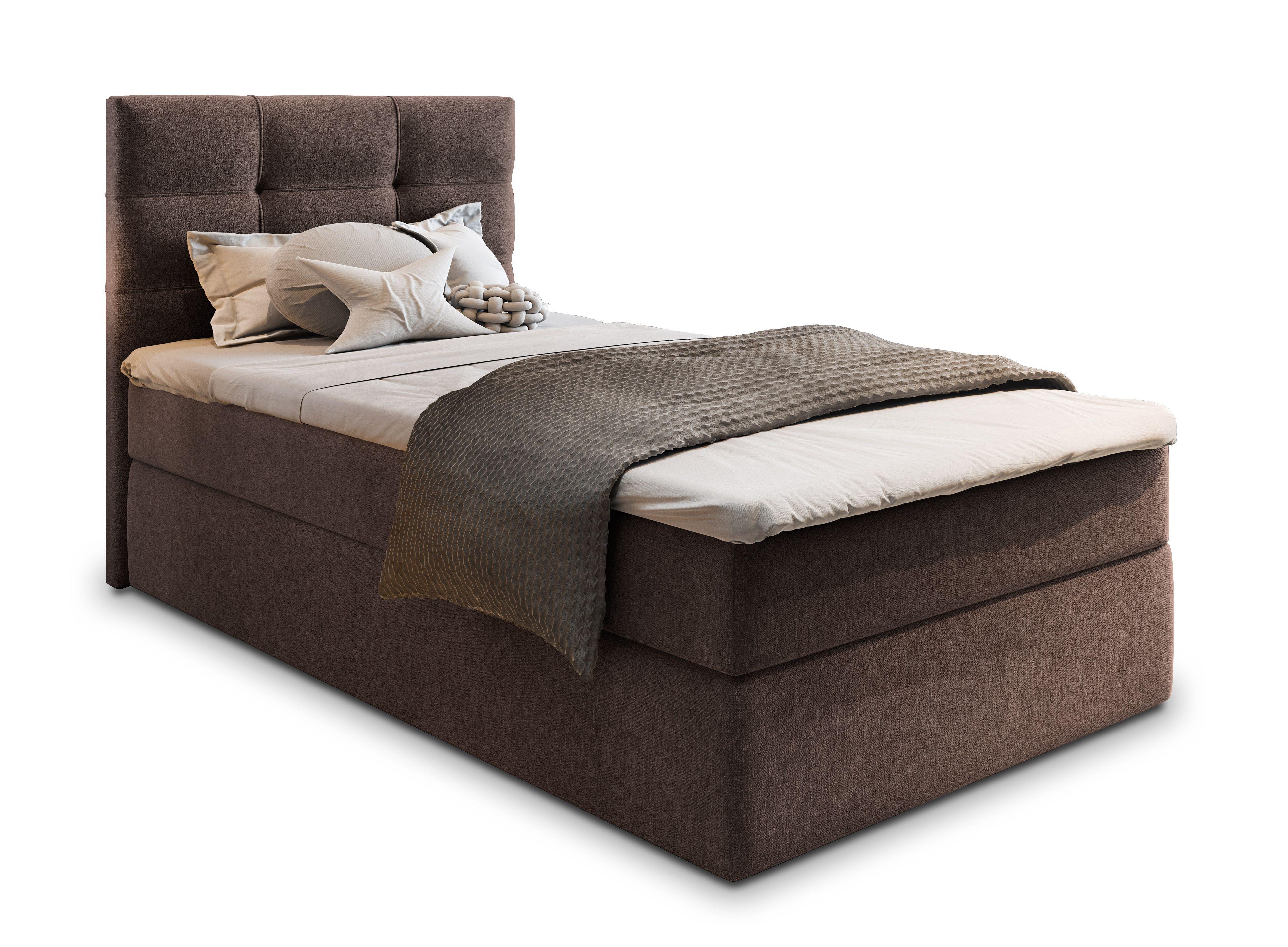 BOXBETT GLOS 90 90x200 cm mit Matratze und Topper, H2+H3 - Braun - Braun, Holz (90/200cm) - MASSENO