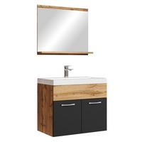 BADMÖBEL-SET Montreal 3 Teile Eiche - Schwarze Waschbecken - 60 x 35 x 51 cm - Eichefarben/Schwarz, Holz (60/51/35cm) - Badplaats