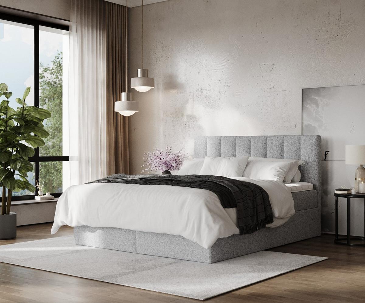 BOXBETT Lusso 140/200 cm Grau im Riva Stoff - Schwarz/Grau, Holz/Holzwerkstoff (140/200cm) - AltaBeds