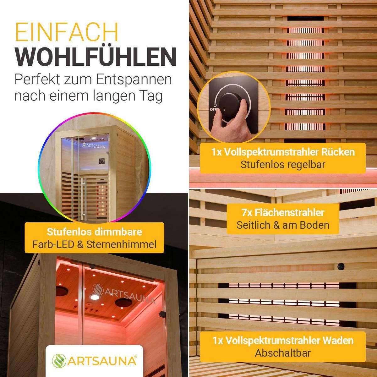 INFRAROTKABINE Trondheim90 natur mit Dual-Technologie & Hemlockholz - Naturfarben, Holz (90/190/90cm) - Artsauna