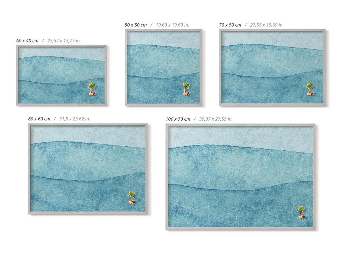 MAGNETTAFEL 80x60 cm Silberner Rahmen Aquarell Blaue Wellen - Pastellgrün, Metall (80/60/0.4cm) - TULUP