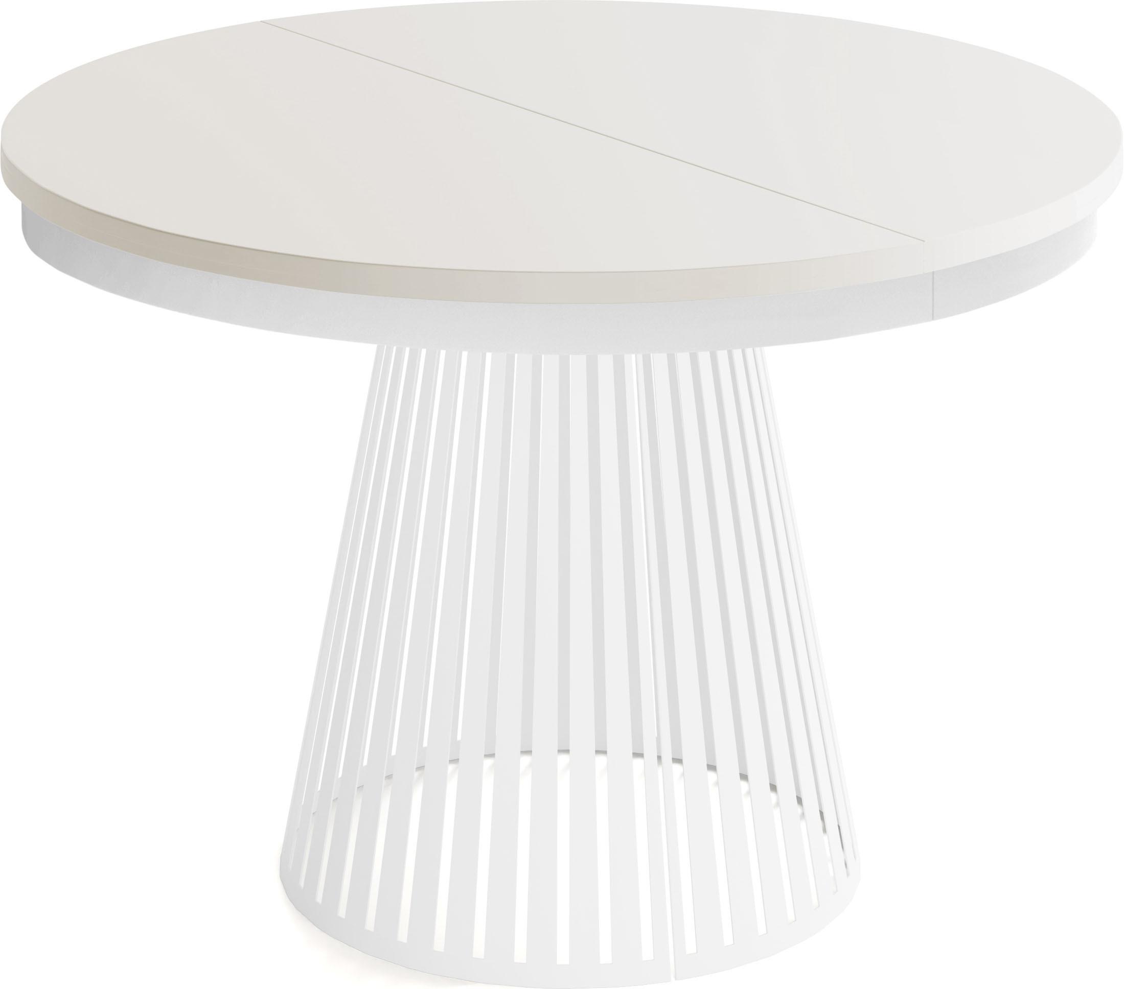ESSTISCH Naro rund ausziehbar mit Weißem Lamellen-Metallgestell, Beige Cashmere 120-200/120/76 cm - Kaschmir/Beige, Holzwerkstoff/Metall (120/196/76cm) - WFL GROUP