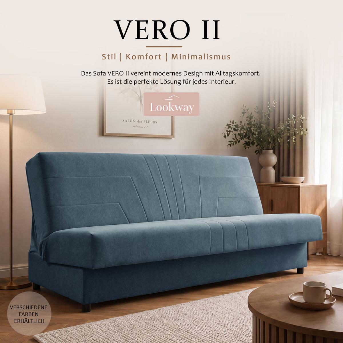 SCHLAFSOFA VERO II mit Schlaffunktion Castel 74 - Blau, Textil (191/88/90cm) - Lookway