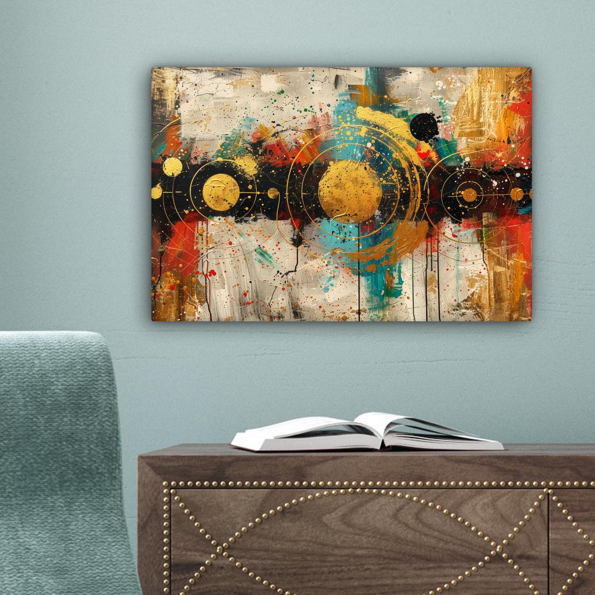 LEINWANDBILD Abstrakt - Kunst - Gold - Modern Deko Schlafzimmer 30x20 cm - Multicolor, Textil (30/20cm) - MuchoWow