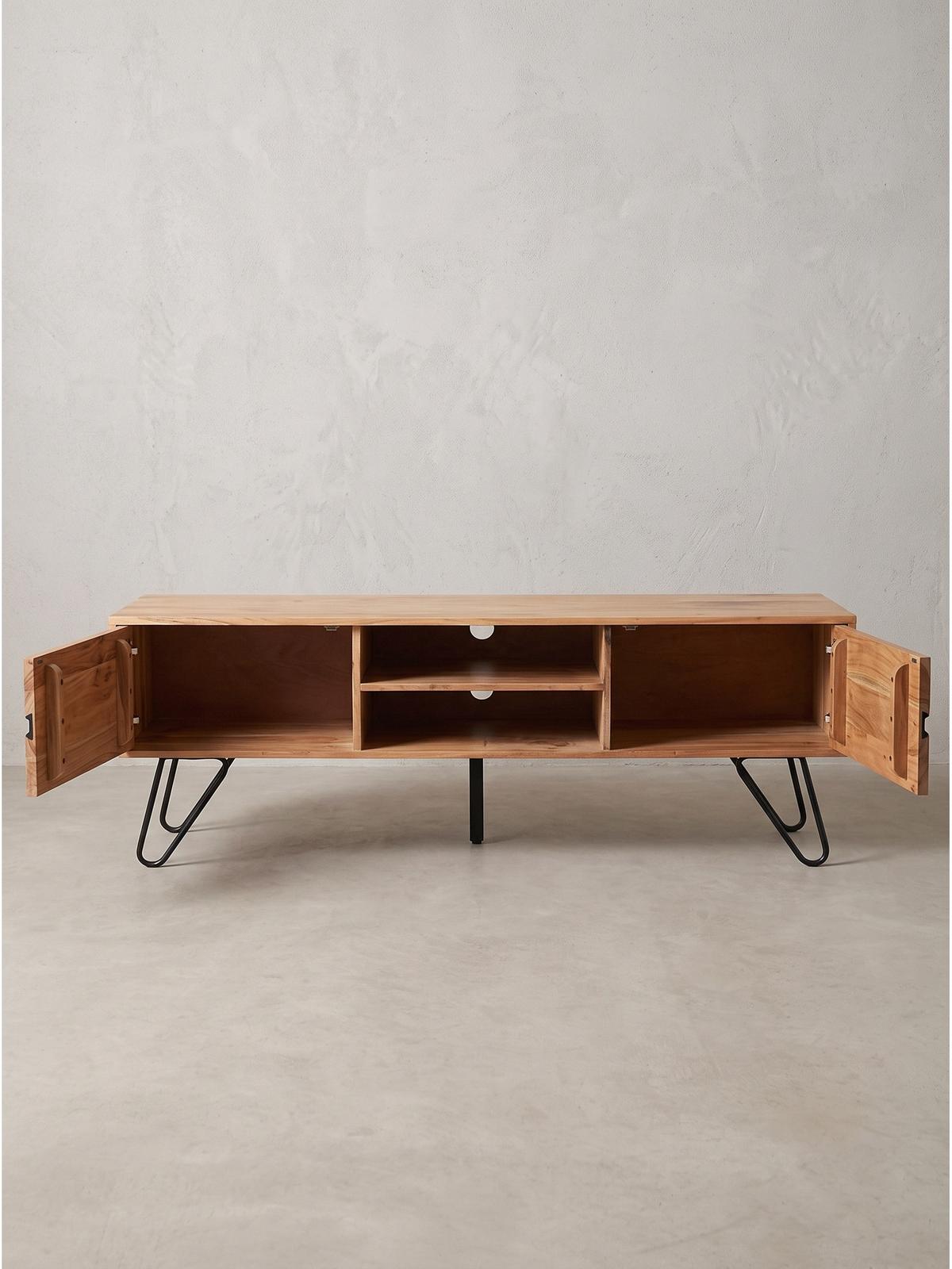 LOWBOARD BETANZOS, Akazie Massivholz, 160 x 44,5 x 50 cm - Schwarz/Akaziefarben, Holz/Metall (160/50/44.5cm) - KADIMA DESIGN