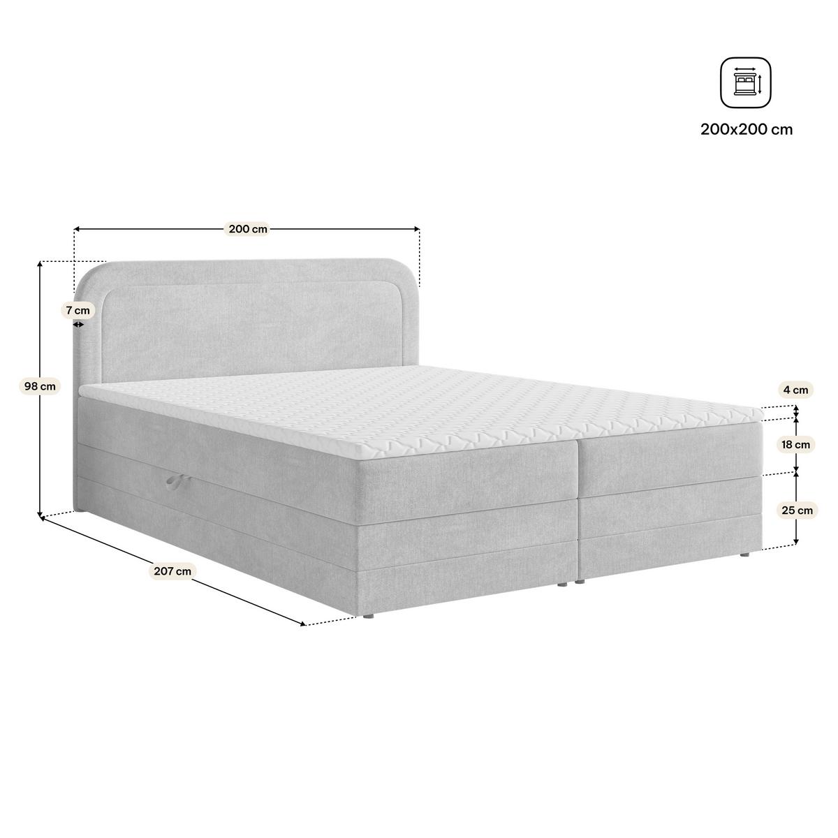 BOXBETT ARMEL 200x200 cm mit Matratze und Topper, H2+H3 - Creme - Creme, Holz (200/200cm) - MASSENO