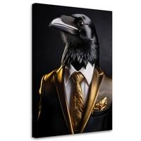 WANDBILD schwarzer rabenvogel im anzug - Goldfarben, Textil (60/90cm) - Feeby