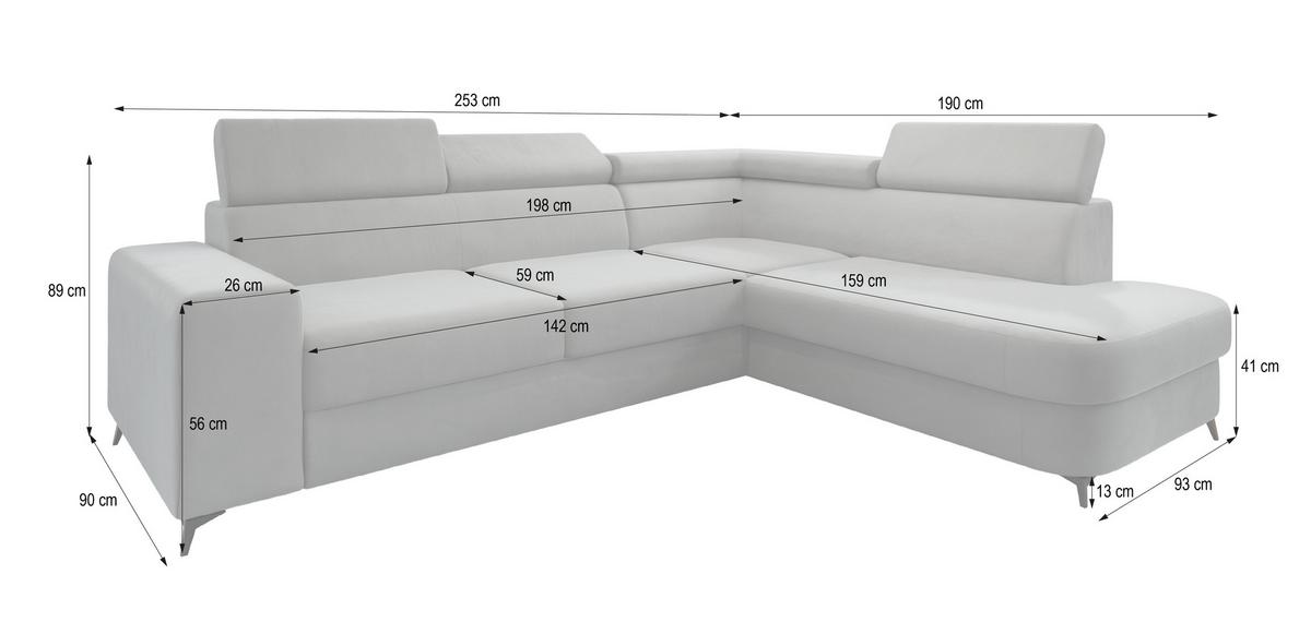 ECKSOFA ALVORO R-S Blau Velours-Stoff mit Schlaffunktion - Smaragdgrün, Holz (253/190cm) - MASSENO