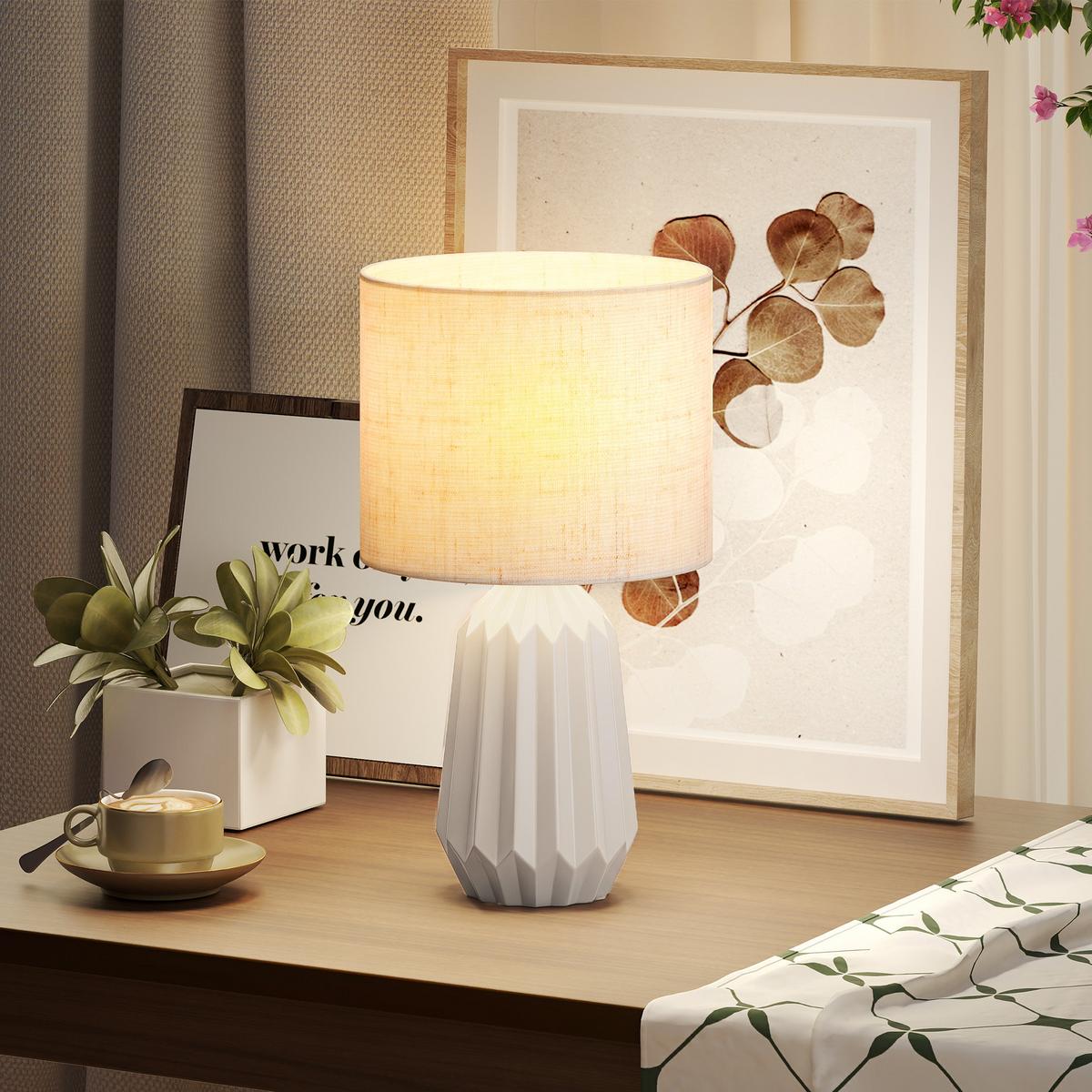 TISCHLAMPE Keramik Leinen Beige - Beige, Keramik (22/22/39cm) - HOMCOM