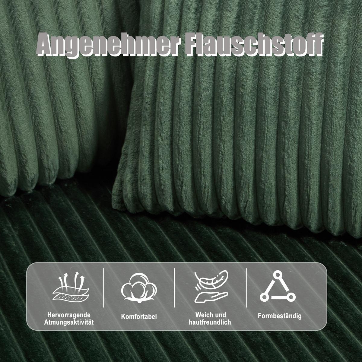 ECKSOFA mit Chaiselongue Cord - Smaragdgrün, Textil (257/160cm) - Urban Meuble