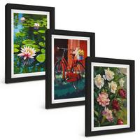 BILDER SET 3er Set - 20x30 cm Schwarzer Rahmen - Lilien im Garten, bunte Blumen - Schwarz, Kunststoff (20/30cm) - TULUP