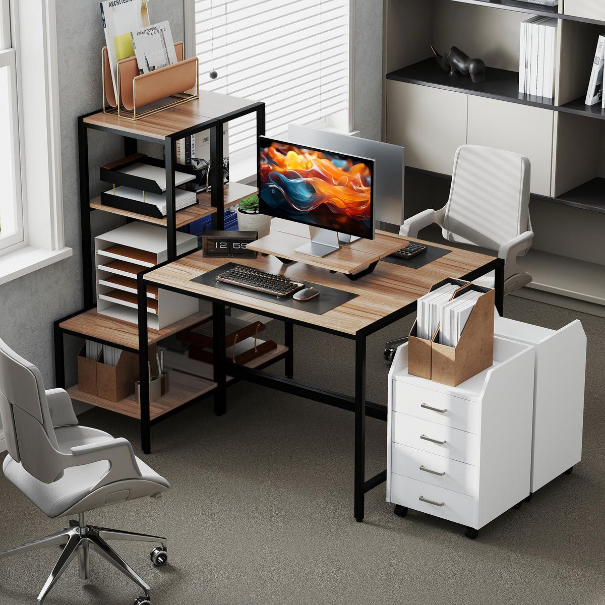 SCHREIBTISCH Computertisch mit Monitorständer, CPU-Ständer, 150 x 48 x 125 cm, Braun - Braun, Holzwerkstoff (150/48/125cm) - HOMCOM