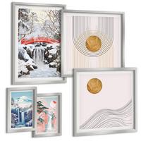 BILDER SET 5er Set - 50x50 cm & 20x30 cm & 40x60 cm Silberner Rahmen - Sommerliche Strandansichten in Pastellfarben - Silberfarben, Kunststoff (40/60cm) - TULUP
