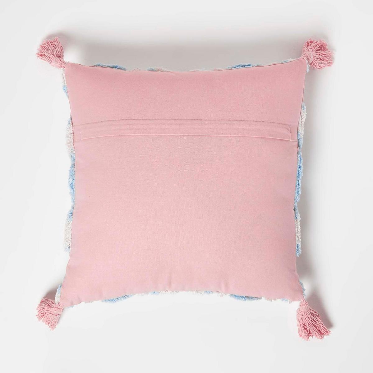 DEKOKISSEN Tufted blau-rosa 45/45 cm Boho-Style mit Quasten - Blau, Textil (45/45cm) - Homescapes