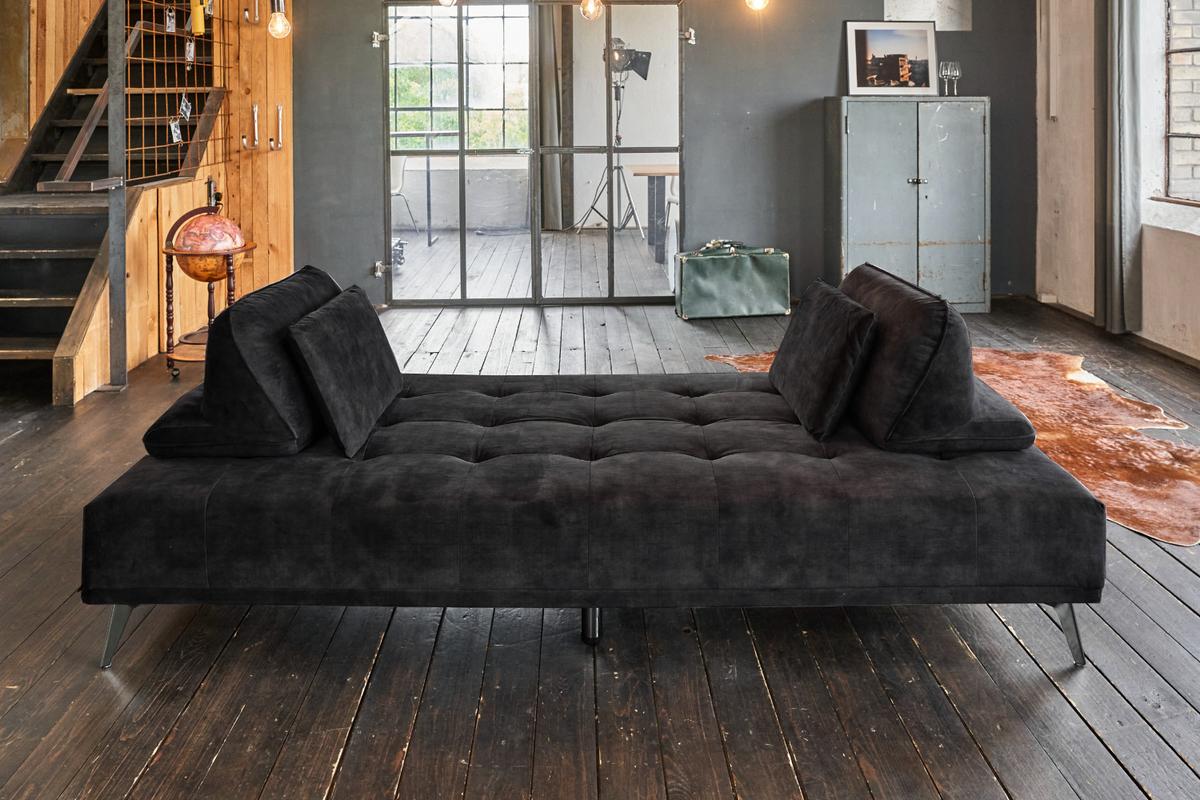 SOFA WIOLO Anthrazit Velvet - Anthrazit/Silberfarben, Textil/Metall (240/80/110cm) - KAWOLA