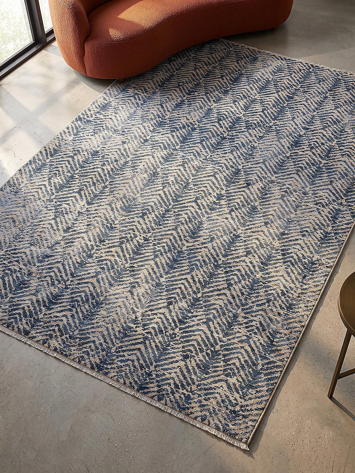 KURZFLORTEPPICH CROAL, Chevron, Natur-Blau, 120 x 160 cm - Blau/Beige, Textil (120/160cm) - KADIMA DESIGN