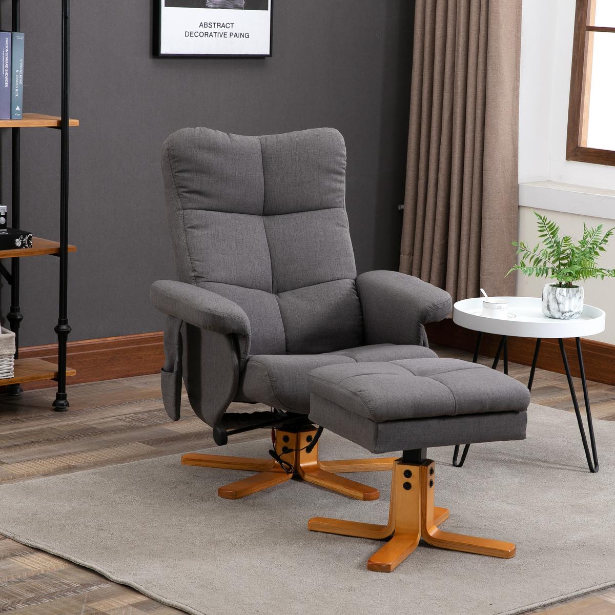RELAXSESSEL Massagesessel mit Fußhocker Liegefunktion Polyester Dunkelgrau - Dunkelgrau, Holz/Textil (86/99/80cm) - HOMCOM