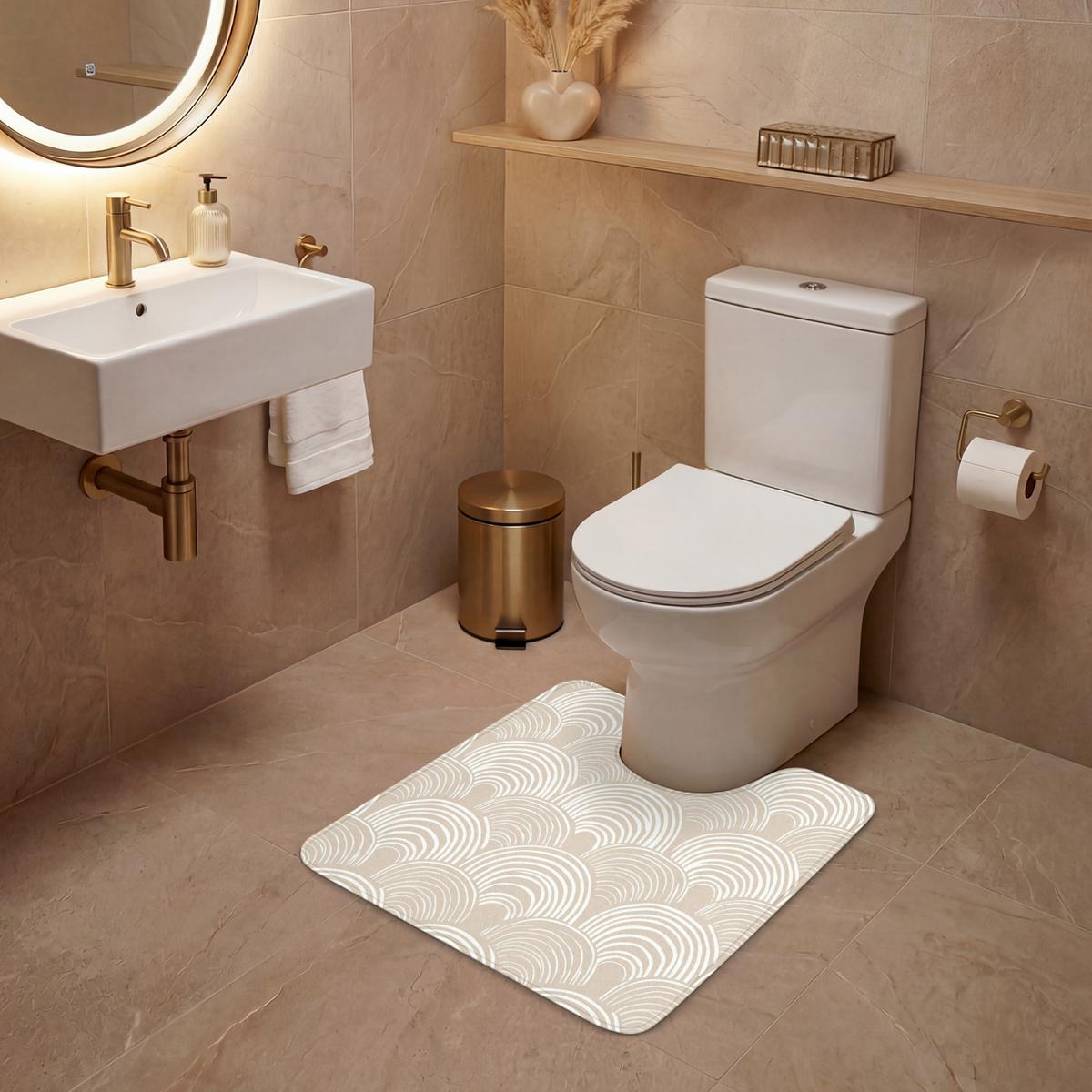 WC-VORLEGER Wellen - Textur - Beige Toilettenvorleger 55x60 cm - Kaschmir, Textil (55/1cm) - OnlyWow