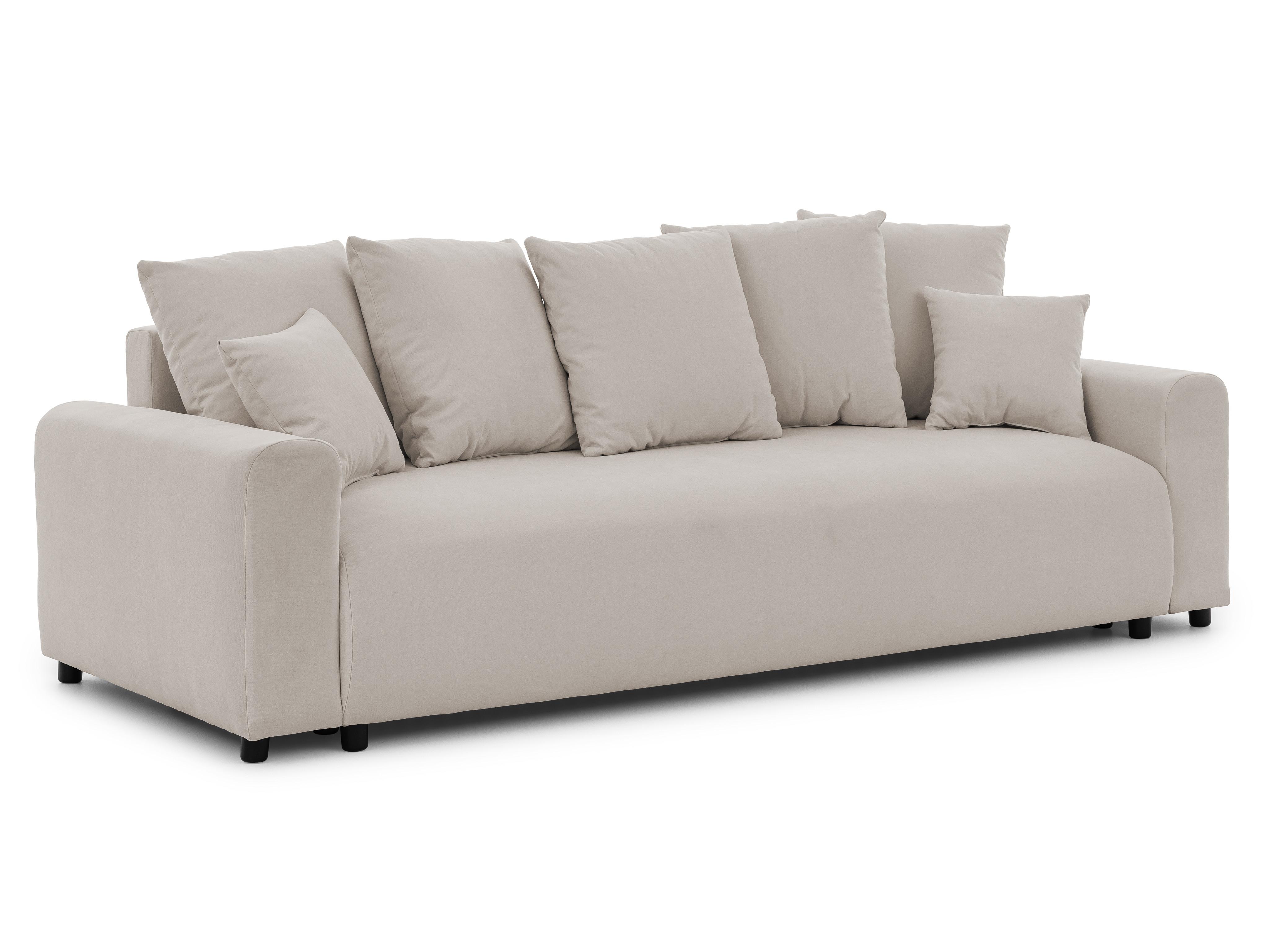 SCHLAFSOFA Calma mit Bettkasten im Bumpy-Design aus weichem Beige Webstoff - Beige/Schwarz, Holz/Kunststoff (239/88/98cm) - S-Style