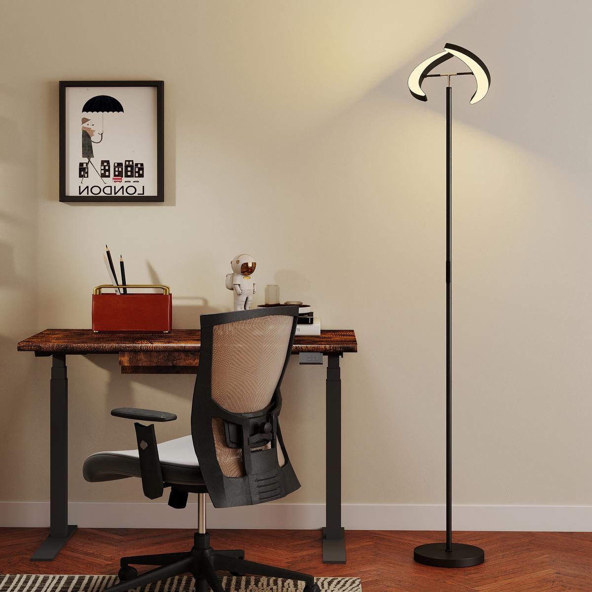 LED-STEHLAMPE mit 350° drehbarer Doppelkopf & Fernbedienung - Schwarz, Metall (30/30/188cm) - HOMCOM