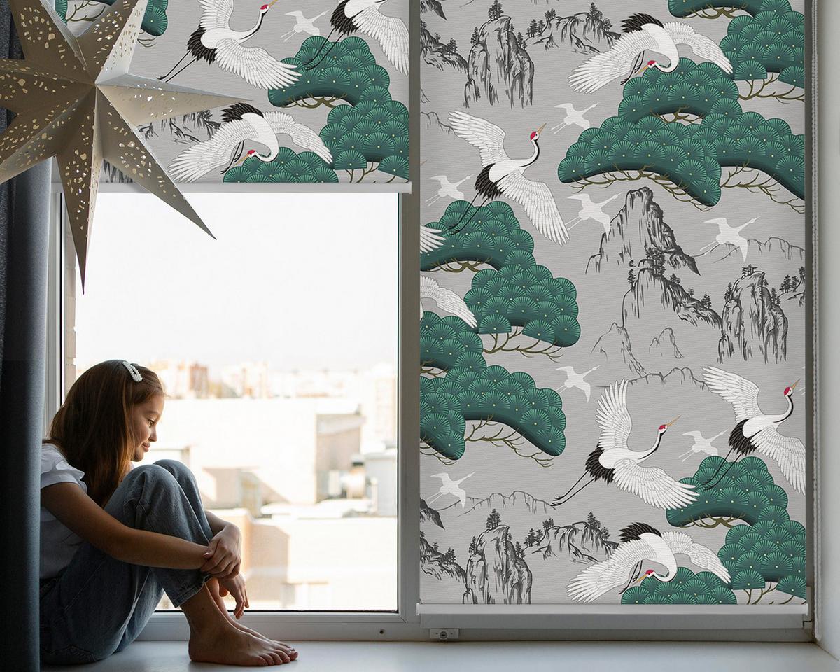 INNENROLLO - Fensterrollo - Rollo - 140x140 cm - Abfahrende Kräne - Grau, Kunststoff (140/140/0.5cm) - TULUP