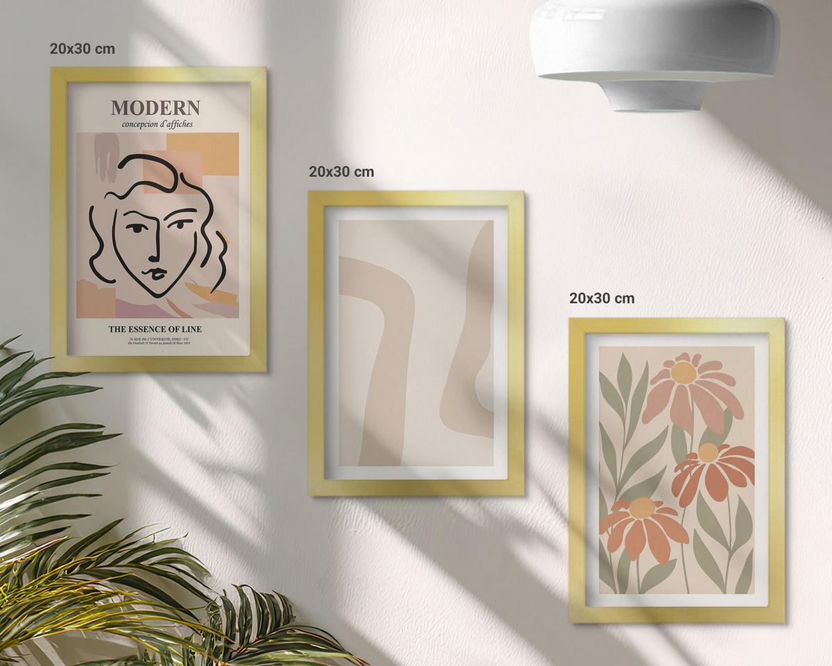 BILDER SET 3er Set - 20x30 cm Goldrahmen - Moderne abstrakte Frau - Goldfarben, Kunststoff (20/30cm) - TULUP