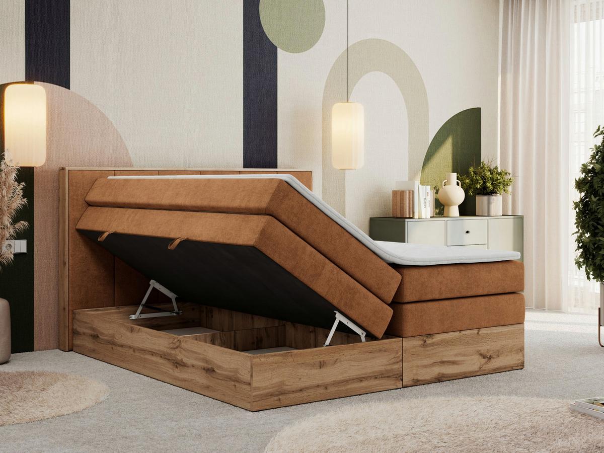 BOXSPRINGBETT ALBERO 1 KING 180/200 Orange Strukture - H3 - Orange, Holz/Textil (180/200cm) - MKS