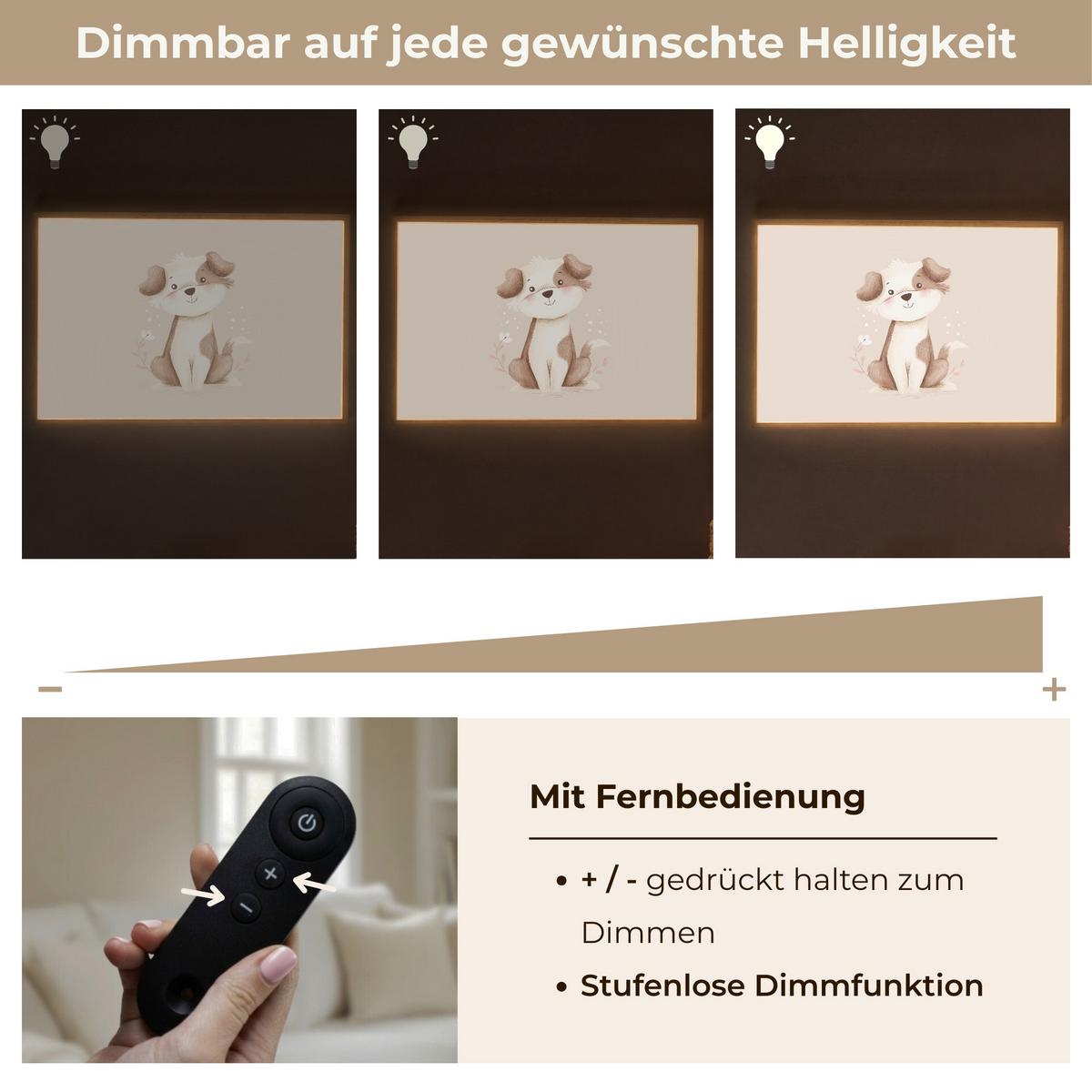 NACHTTISCHLAMPE MIT AKKU Hund - Gefleckt - Braun 100x70 cm - Beige, Holzwerkstoff (8/100/70cm) - OnlyWow