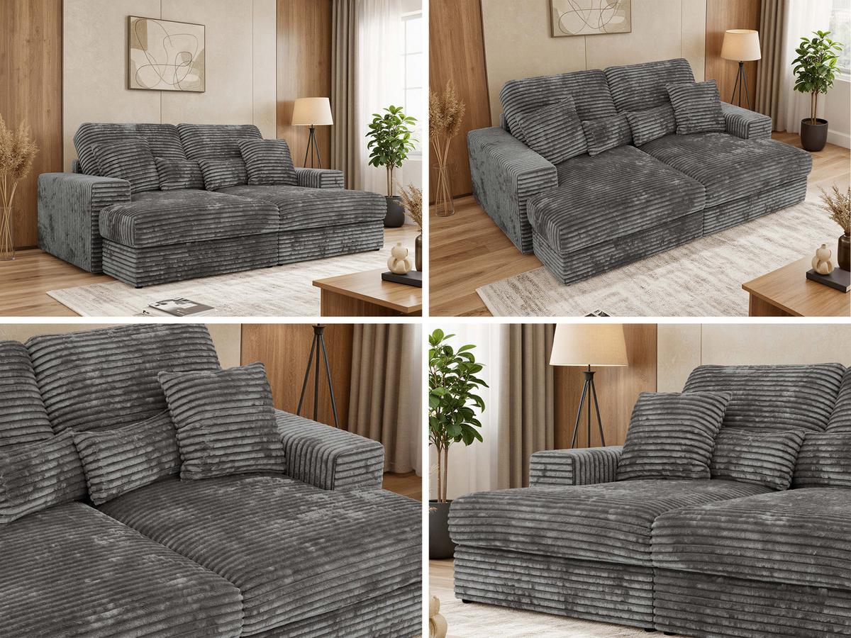 4-SITZER SOFA ANERA - Grau Cord - Schwarz/Grau, Kunststoff/Textil (248/107/163cm) - MKS