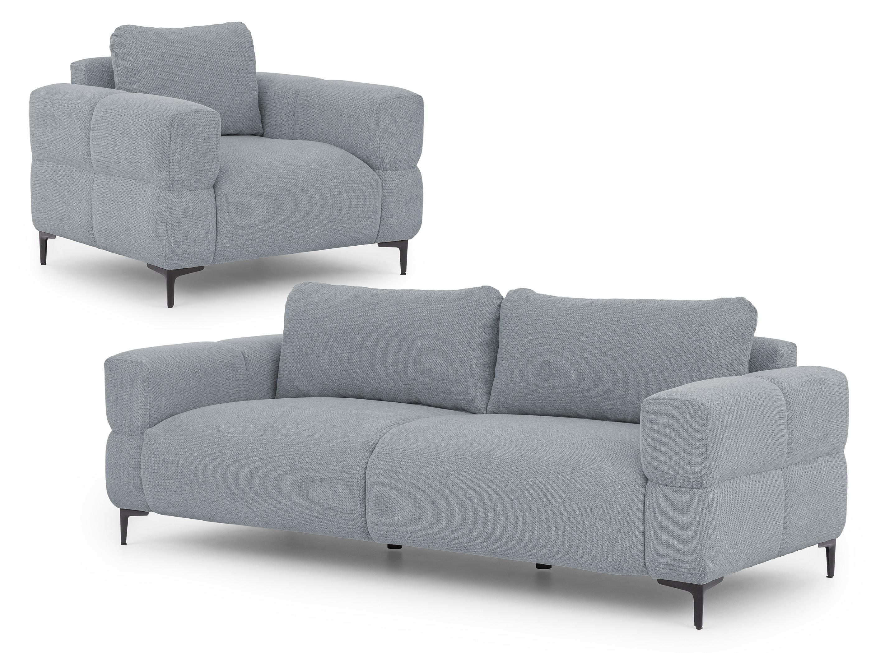 SITZGARNITUR 3+1 Cardea in Bubble-Optik aus weichem Grau Strukturstoff mit hohem Sitzkomfort - Schwarz/Grau, Holz/Textil (217/80/97cm) - S-Style Möbel