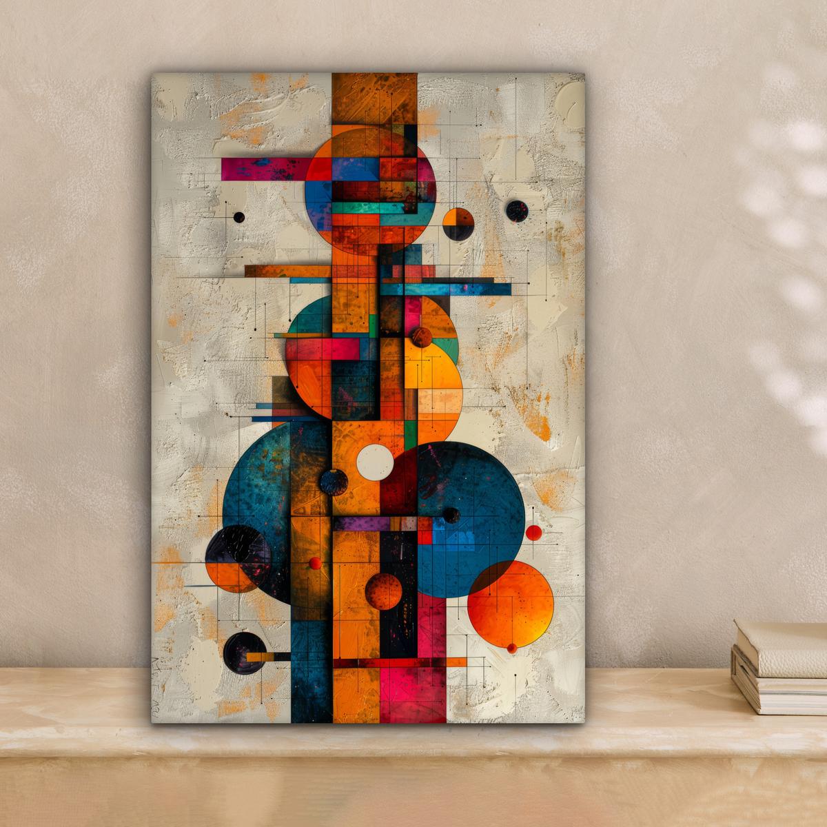 LEINWANDBILD Vintage - Moderne Kunst - Orange - Geometrische Formen Deko Wohnzimmer 20x30 cm - Multicolor, Textil (20/30cm) - MuchoWow