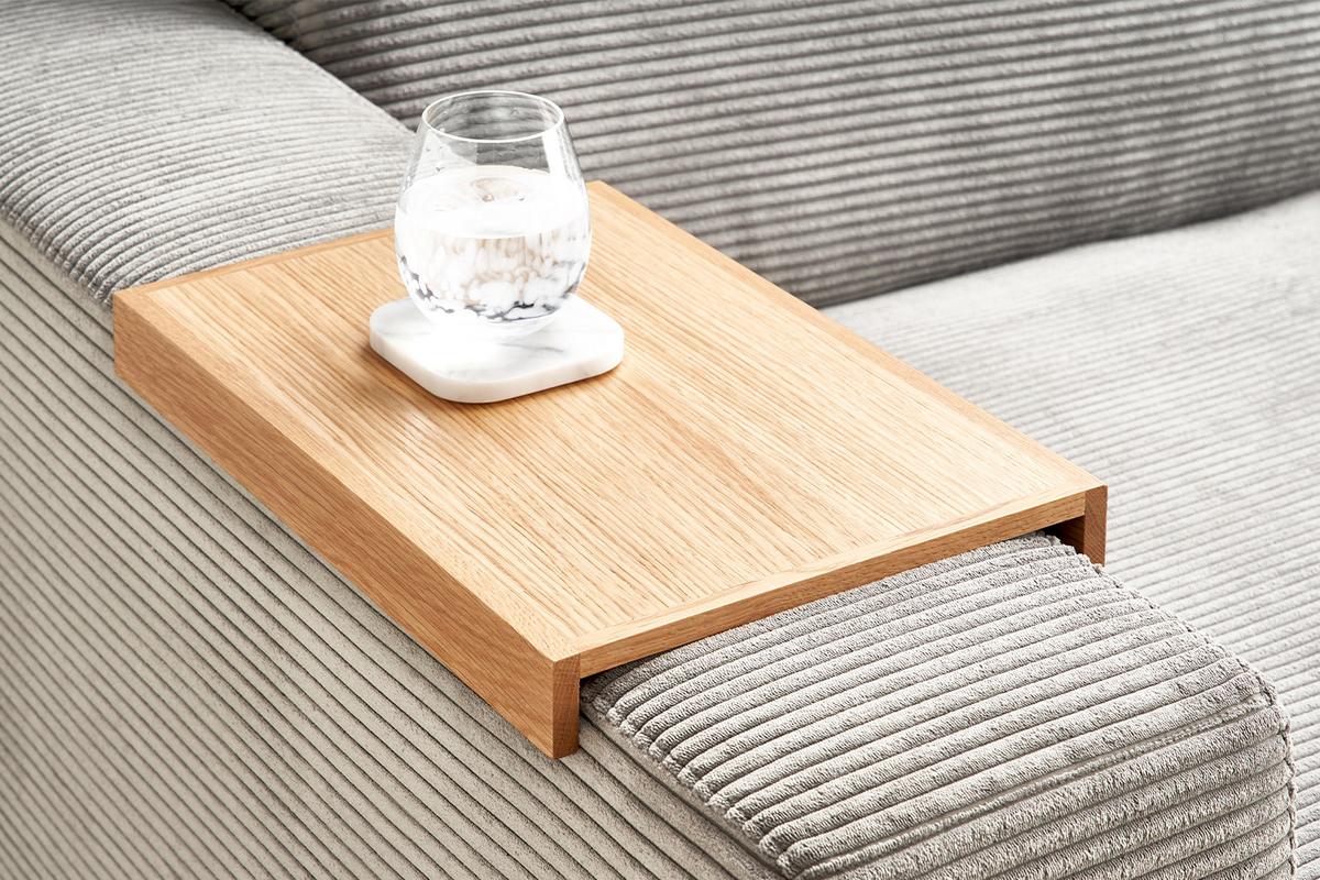 BIG SOFA XL MIT TABLETT MADELINE Hellgrau Cord - Hellgrau/Schwarz, Kunststoff/Textil (290/85/190cm) - KAWOLA