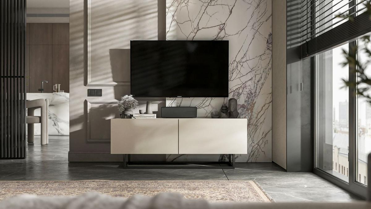 TV-SCHRANK Enjoy Kaschmir matt mit Metallrahmen 120 cm - Kaschmir/Schwarz, Holzwerkstoff/Metall (120/46/35cm) - Meble Lindner
