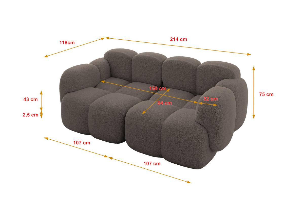 2-SITZER modulares Sofa Miko-S1 214x118x75 cm Braun Bouclé - Dunkelbraun/Schwarz, Holzwerkstoff/Kunststoff (214/75/118cm) - ALTDECOR