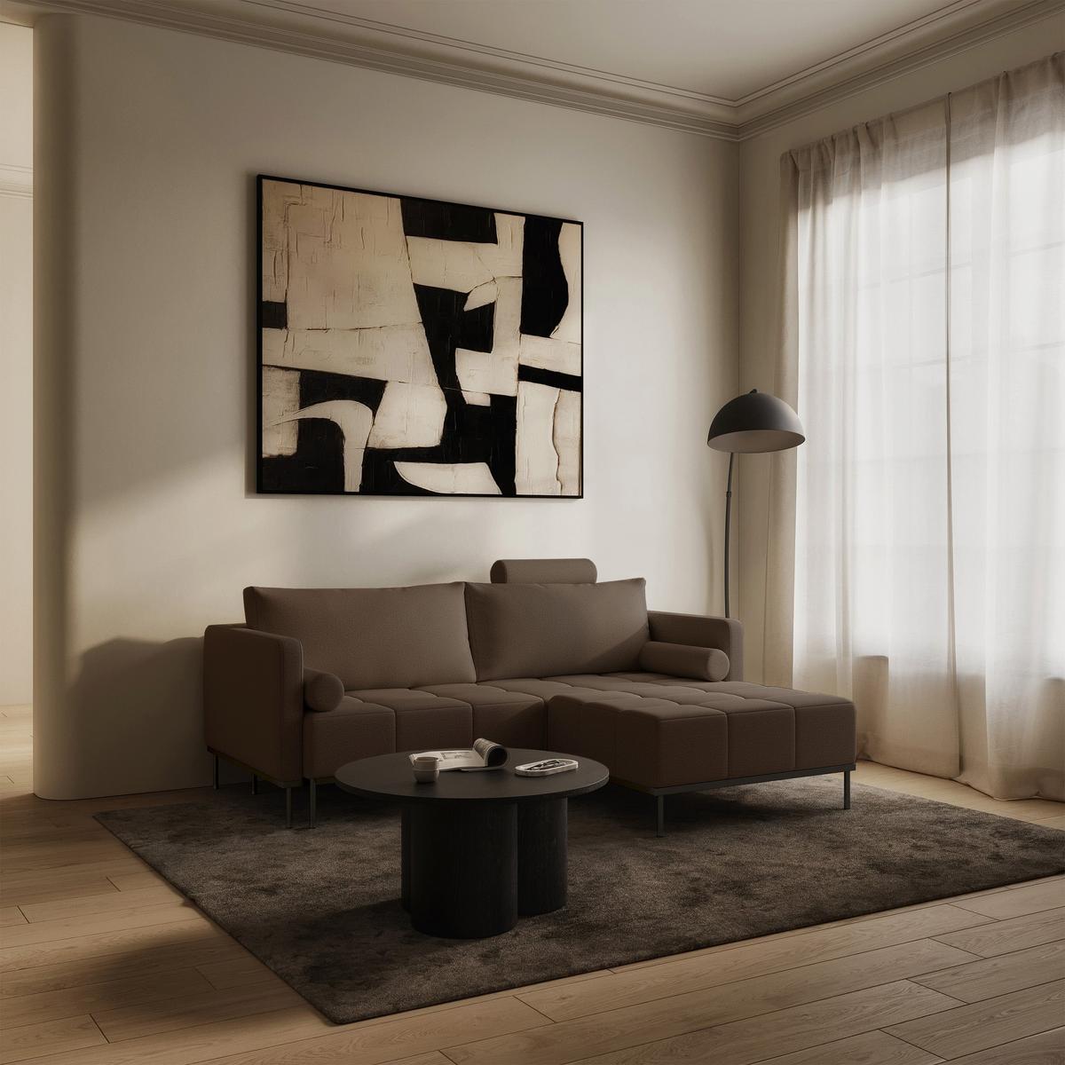 SCHLAFSOFA Skilia mit Schlaffunktion, 3-Sitzer 224 cm - Schwarz/Braun, Textil/Metall (224/85/102cm) - Selsey