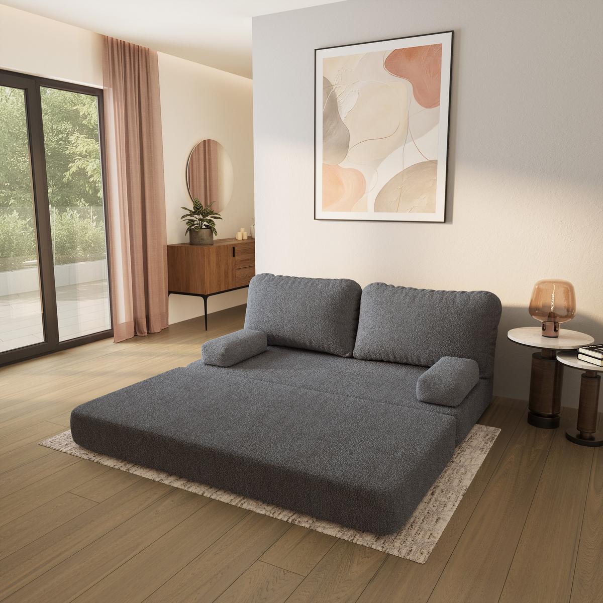 BETTSOFA NIKSI aus Schaumstoff Bucle-Stoff Grau Schlaffunktion - Grau, Textil (170/86/80cm) - MASSENO