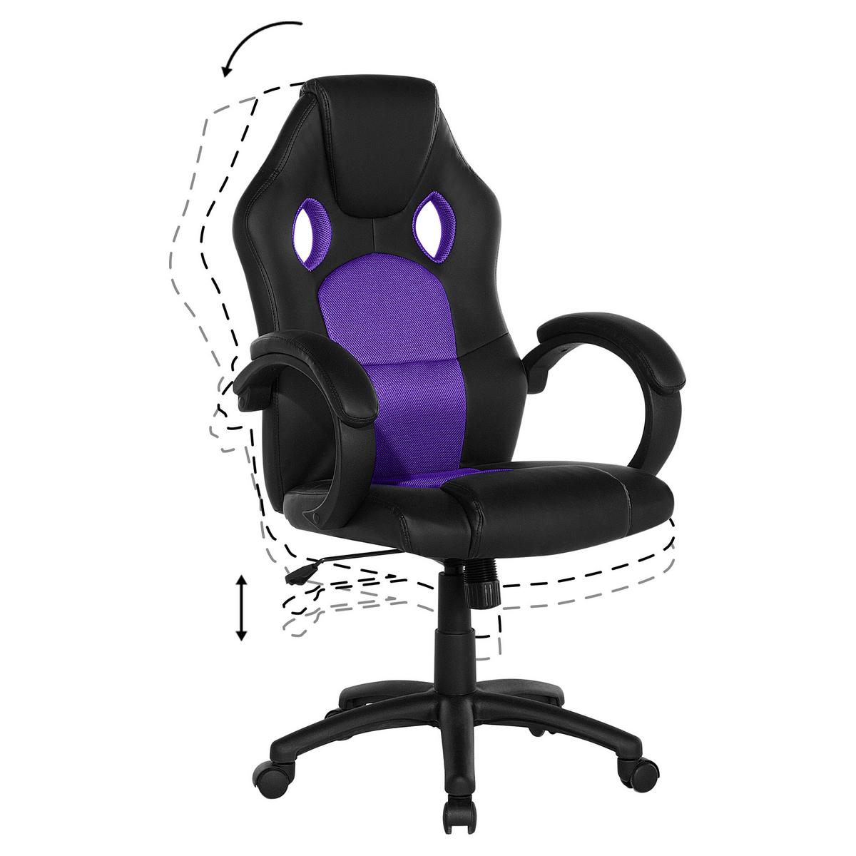 GAMINGSTUHL Kunstleder Schwarz/Violett Fighter - Schwarz, Kunststoff/Textil (65/108/65cm) - Beliani