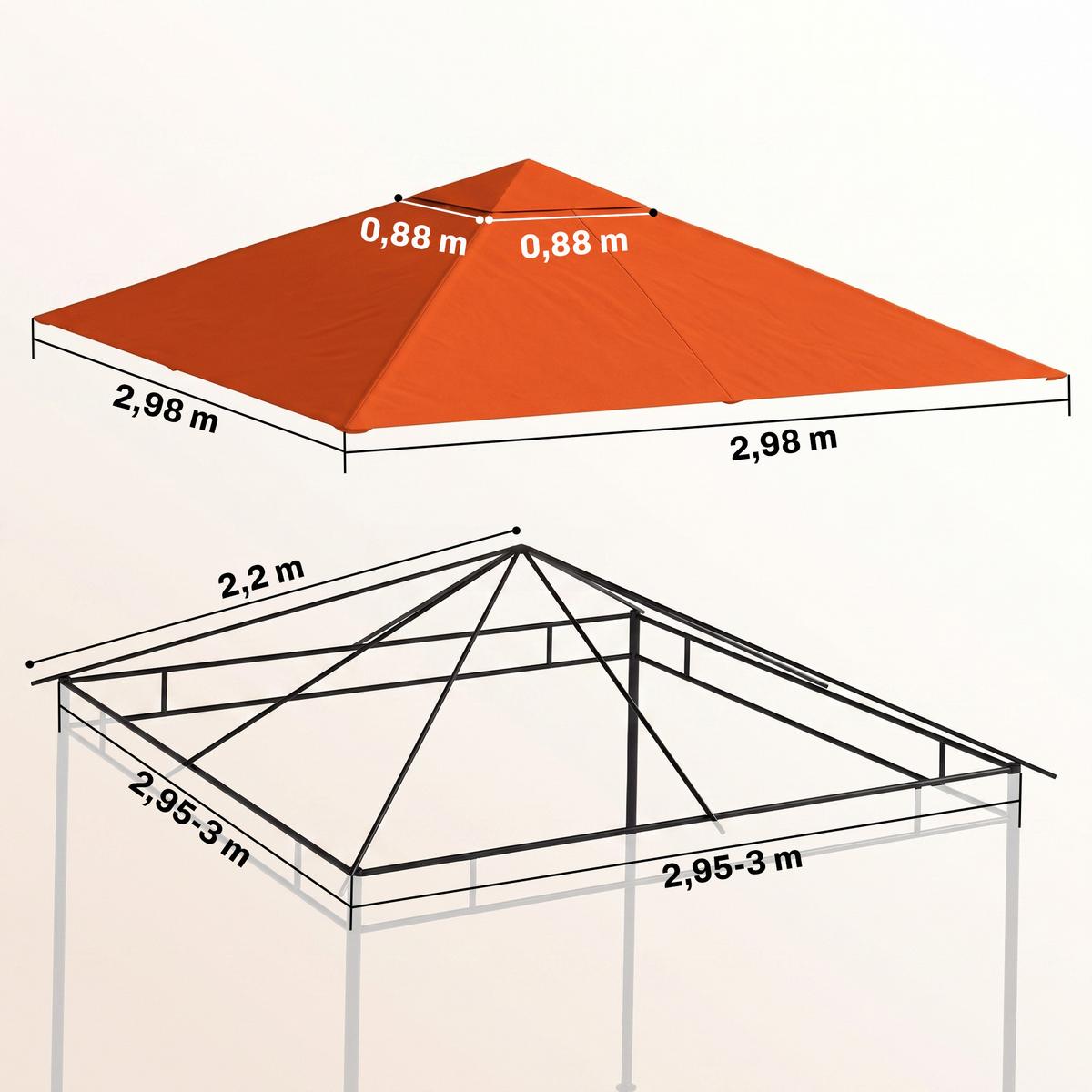 PAVILLONDACH, Sonnenschutz, Orange - Orange, Kunststoff (298/1/298cm) - Outsunny