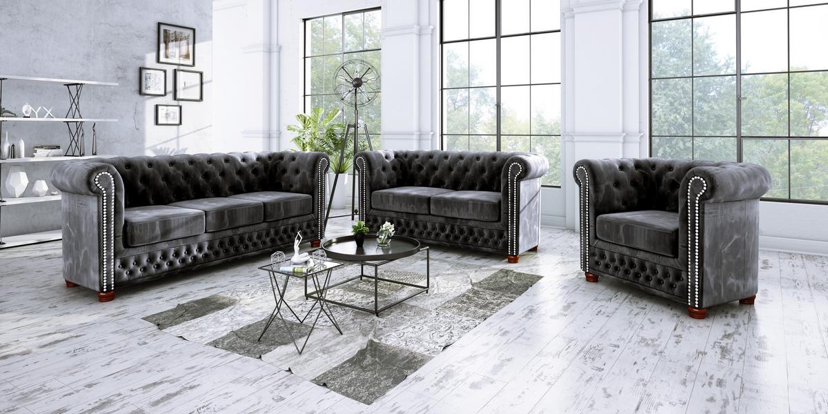 CHESTERFIELD-SESSEL Lauren Schwarz Samt - Schwarz/Braun, Holz/Textil (94/72/86cm) - S-Style Möbel