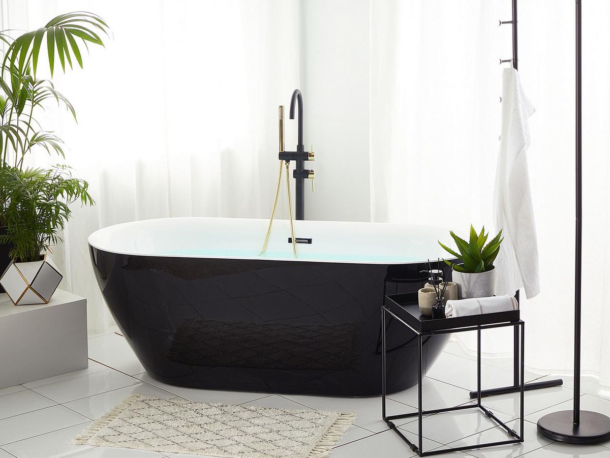 BADEWANNE FREISTEHEND 75x150x58 cm schwarz Carrera - Schwarz, Kunststoff (75/58/150cm) - Beliani
