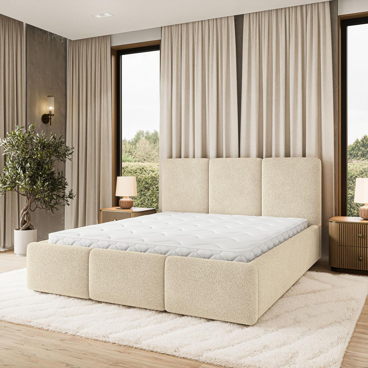 POLSTERBETT MORENA Q 120x200 cm mit Bettkästen - Creme - Creme, Holz (120/200cm) - MASSENO