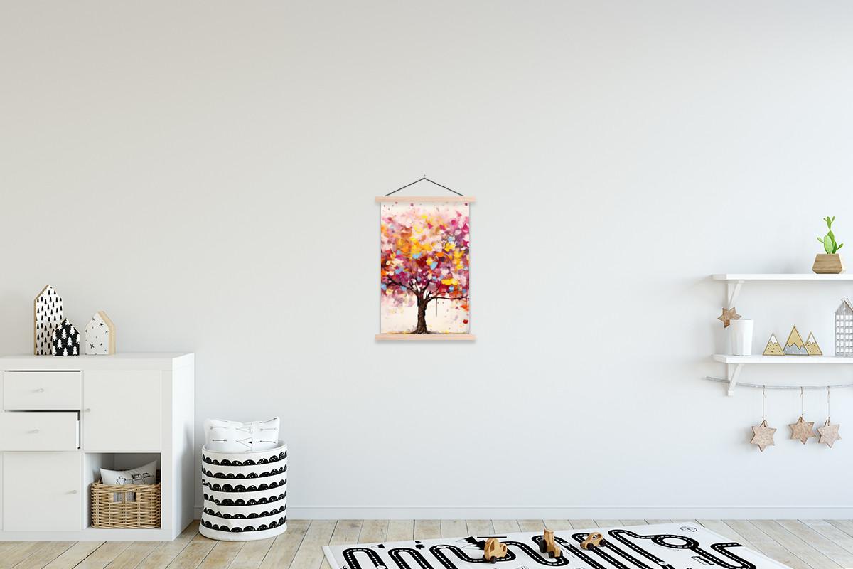 POSTER MIT MAGNETLEISTEN Aquarell - Baum - Kunst - Abstrakt Deko Wohnzimmer 40x60 cm - Multicolor, Textil (40/60/0.15cm) - MuchoWow