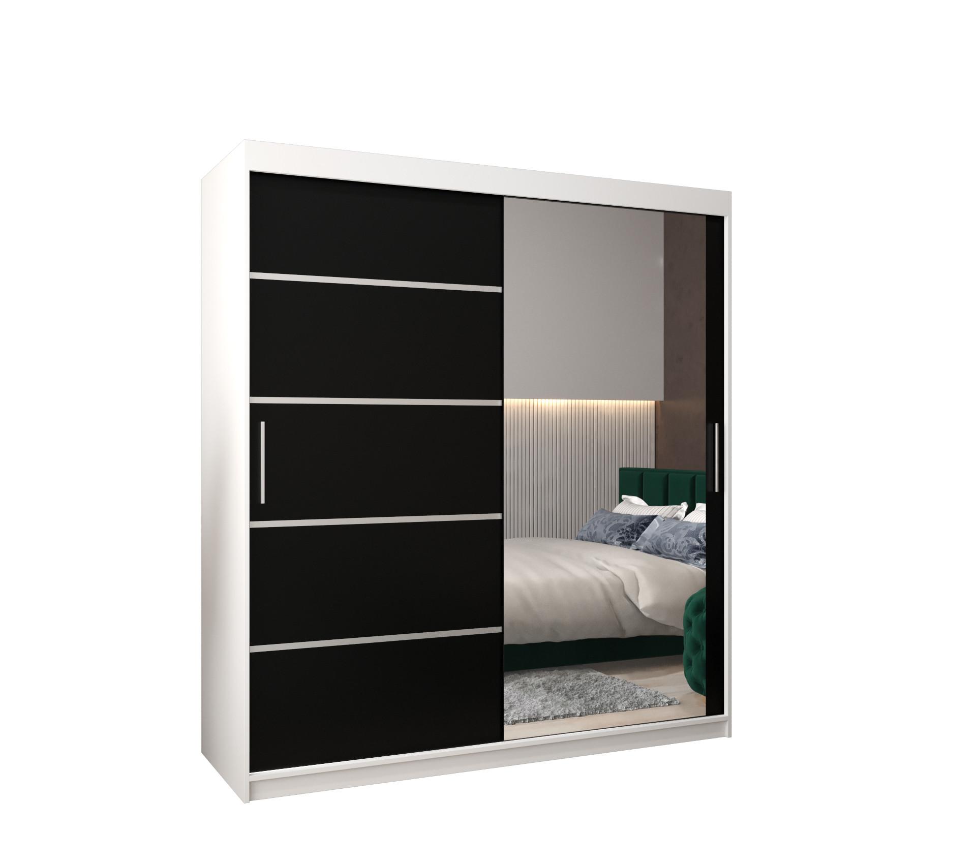 SCHWEBETÜRENSCHRANK 200/180/62 2-türig - Silberfarben/Schwarz, Holz/Kunststoff (180/200/62cm) - MÖBEL KRYSPOL