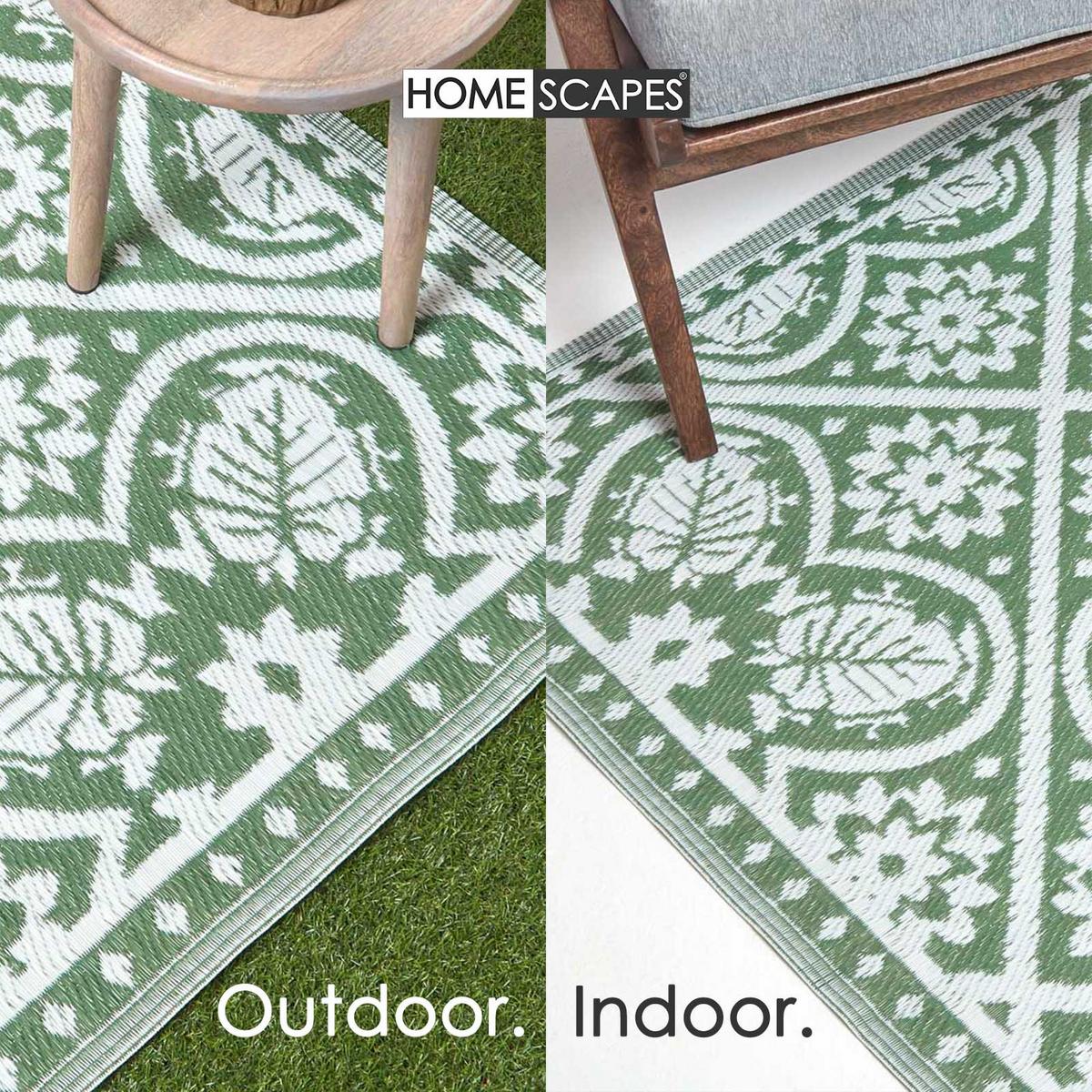 OUTDOORTEPPICH floral gemustert 122/182 cm - Weiß/Grün, Kunststoff (122/182cm) - Homescapes