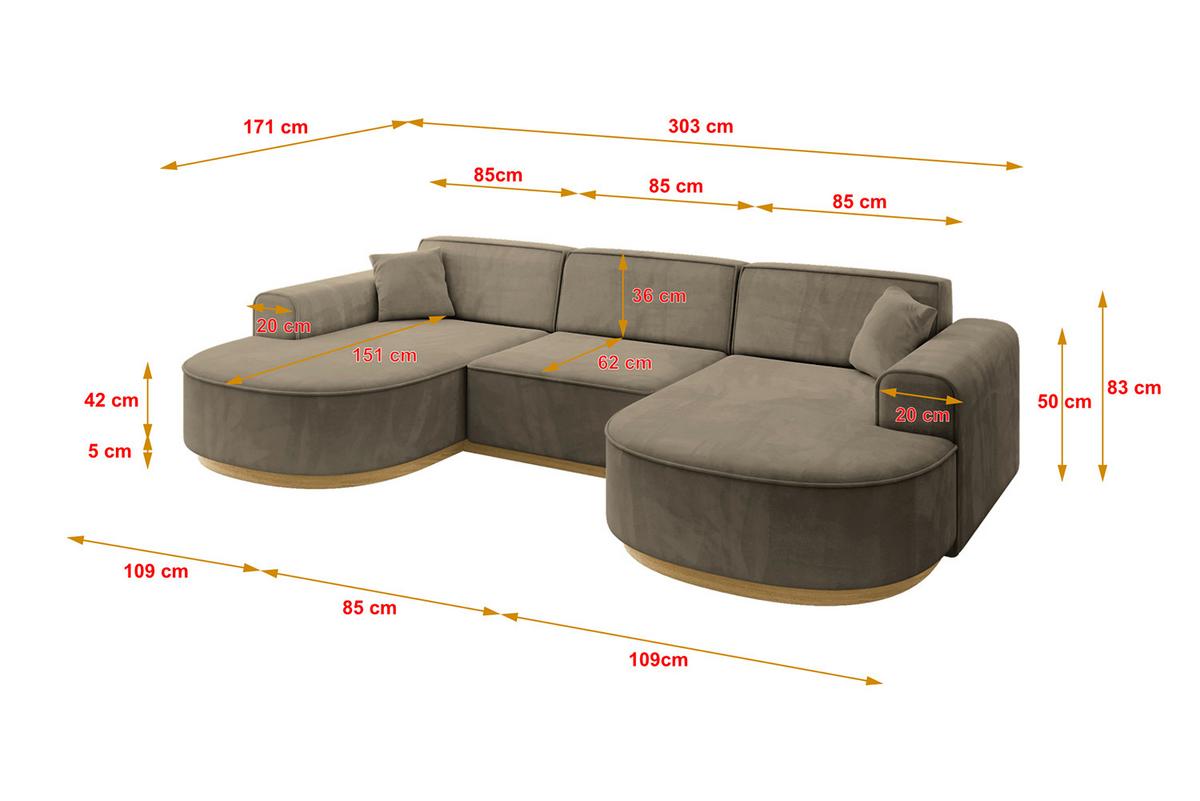 WOHNLANDSCHAFT MARI-U1-v2 - 303x171x83 cm Dunkelbraun Velours - Dunkelbraun, Holzwerkstoff/Textil (303/83/171cm) - ALTDECOR