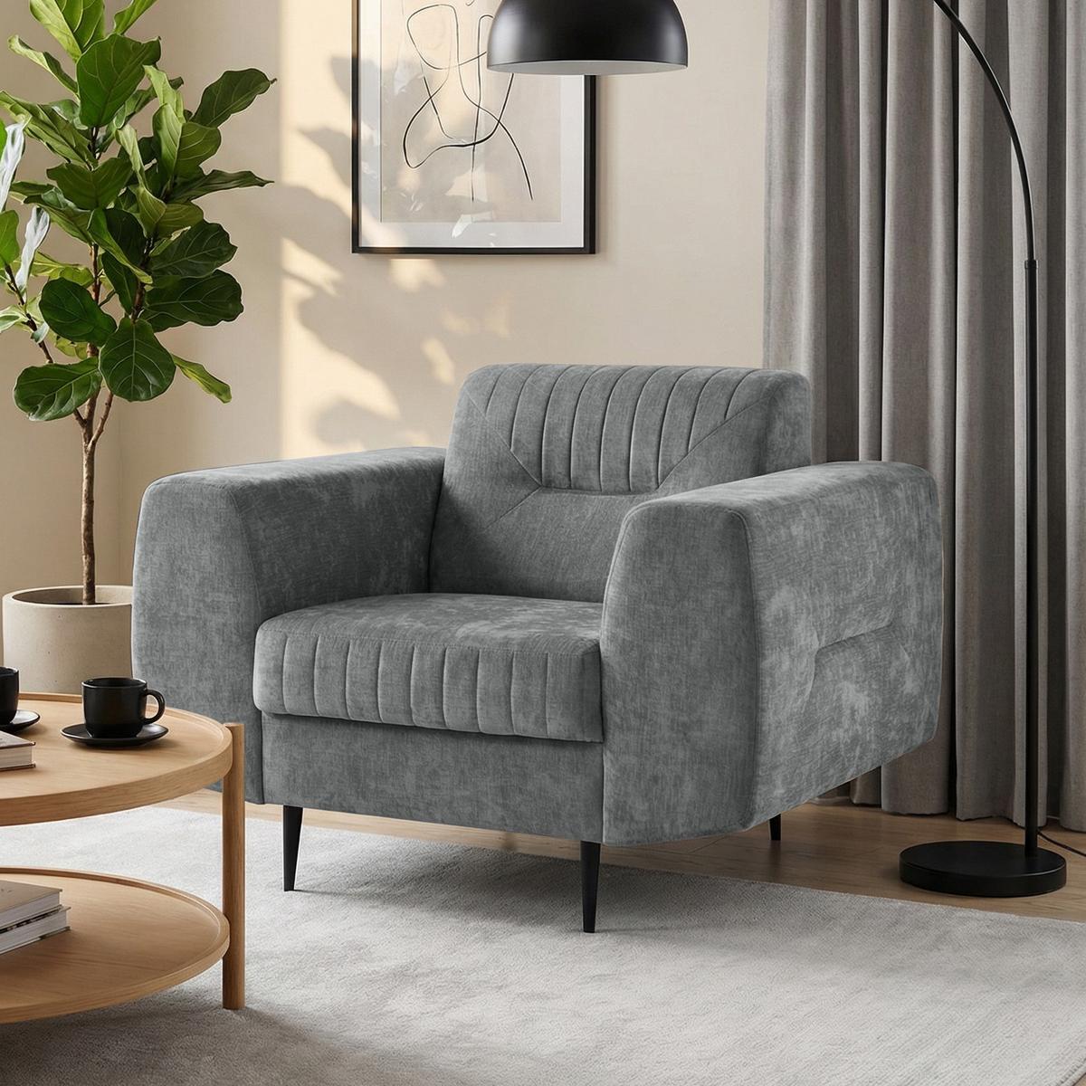 SITZGARNITUR Venezia mit Metallbeinen, dunkelgrau - Dunkelgrau/Schwarz, Holzwerkstoff/Metall (233/85/94cm) - Beautysofa